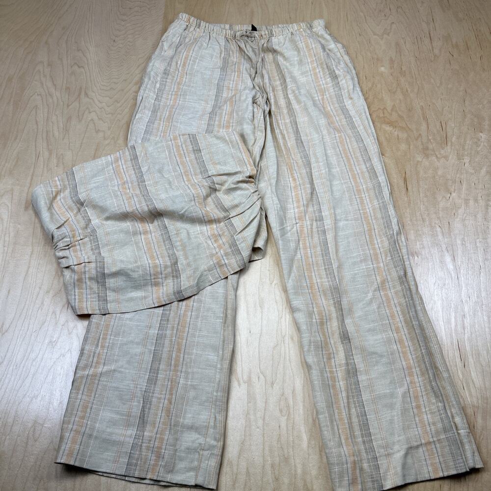 H&M Womens Medium Regular Fit Beige Khaki Linen Blend Striped Pants W/top Small